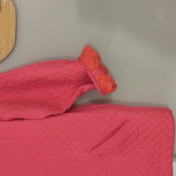 Vintage Quaker Factory Silk Hot Pink Quilted Lightweight Jacket Bling Button M - Picture 7 of 10